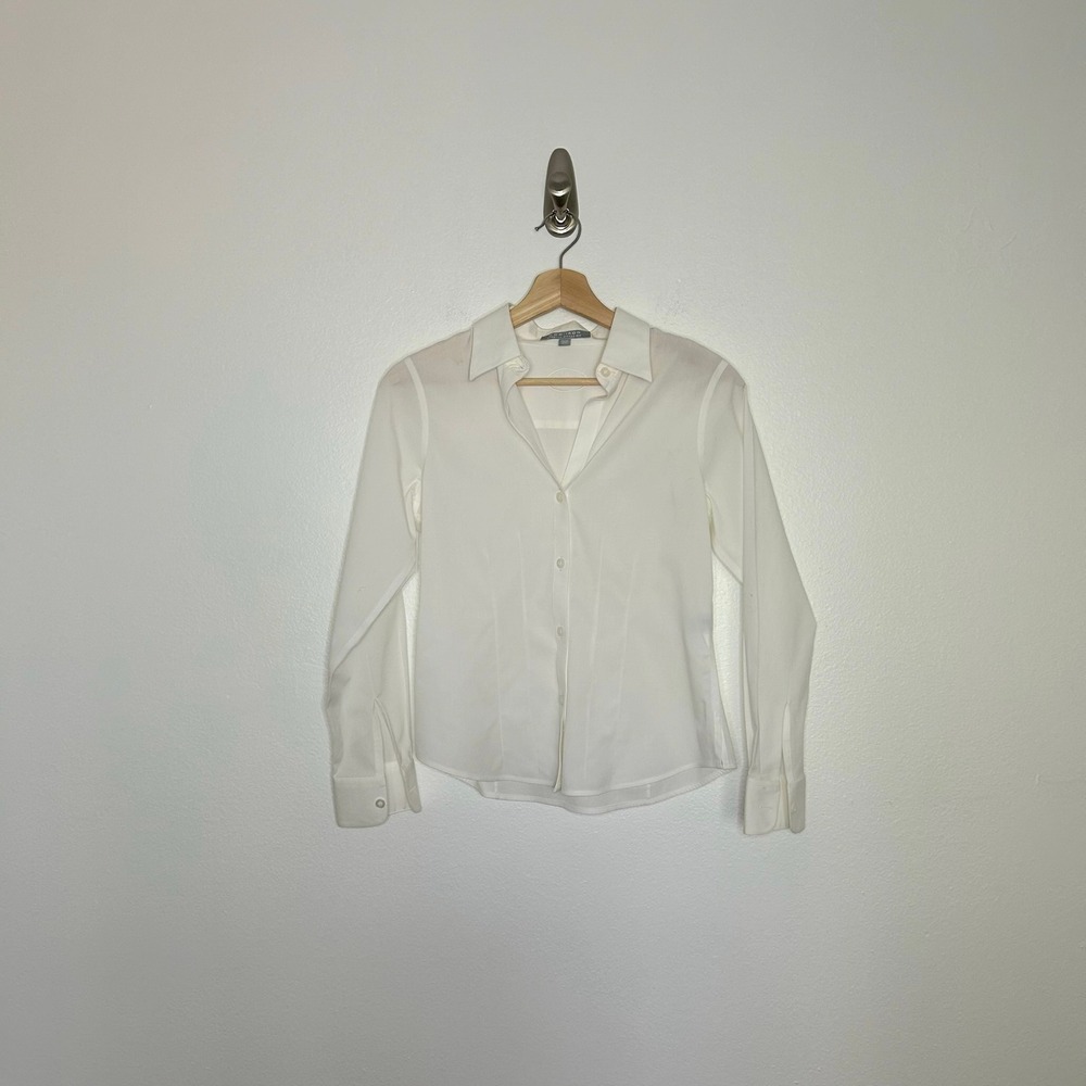 Foxcroft Non-Iron Stretch Fitted Button Down Shirt White Sz 0P